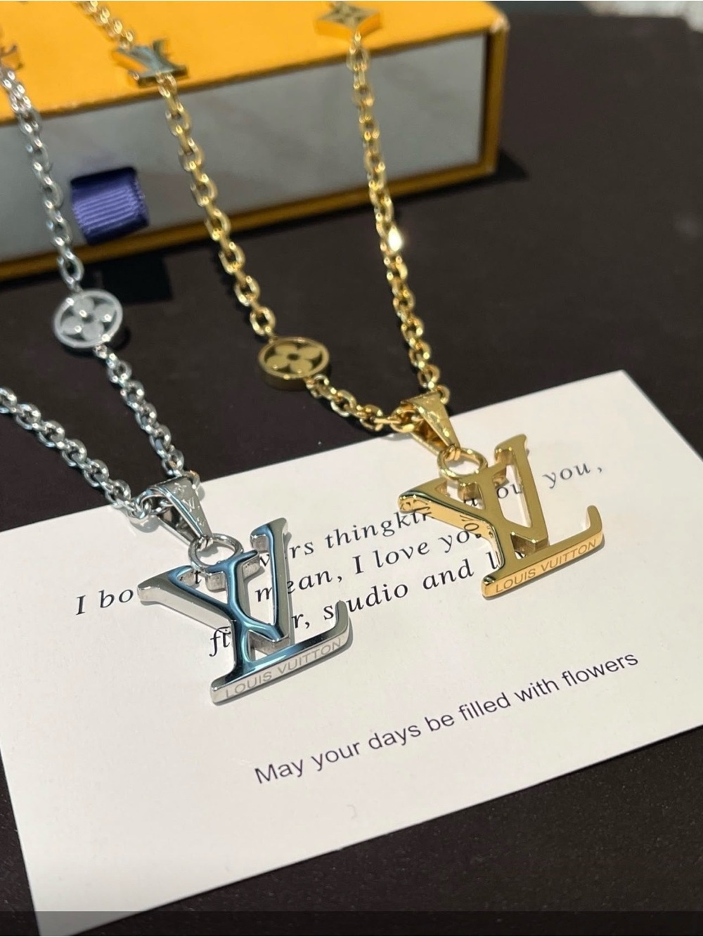 Designer Inspired Vuitton Monogram Pendant Necklace in Gold